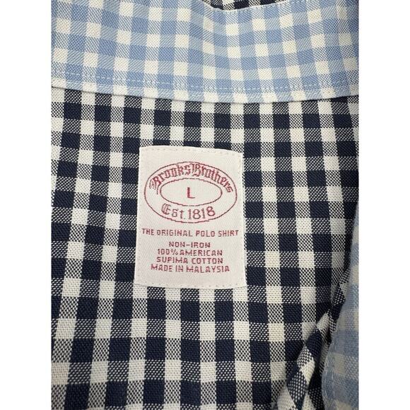 Brooks Brothers Men’s Large Shirt Non-Iron Gingham Supima Cotton Contrast Cuff - Picture 5 of 9